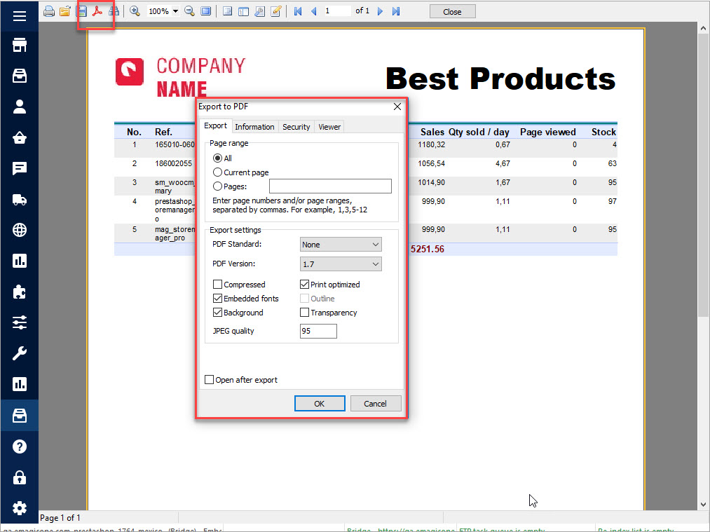 PrestaShop Custom Reports Best Products FastReport Export to PDF