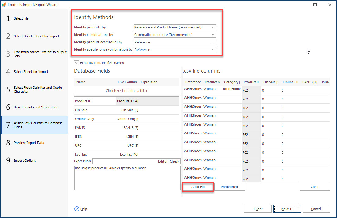 Assign CSV Coumns to Database Fields During Import
