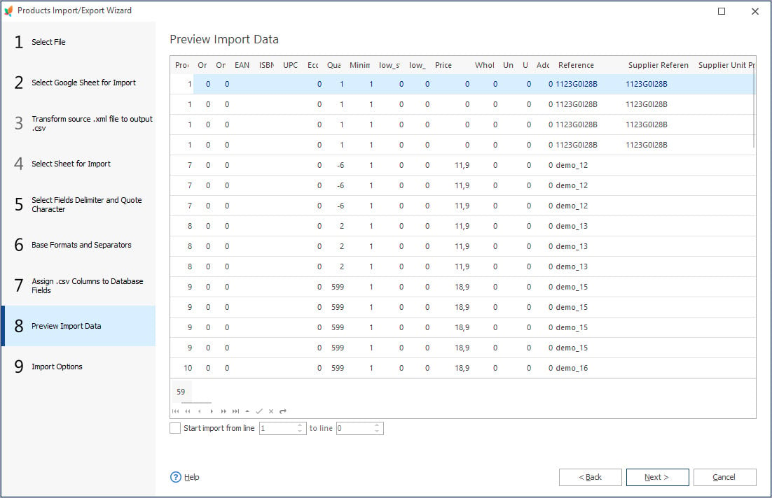 Preview Import Data Step