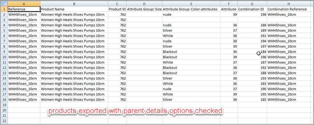 Products Exported with Store Manager with Parent Details Options Checked