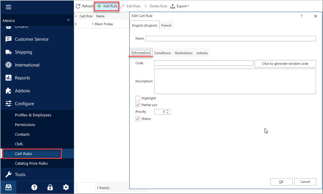 Add PrestaShop Cart Rules with Store Manager Information Tab Add PrestaShop Cart Rules with eMagicOne Store Manager Information Tab