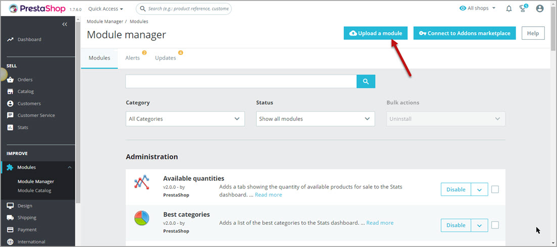 Add PrestaShop Store Manager Bridge Connector Module In Backend Add Store Manager Bridge Connector Module In PrestaShop Backend