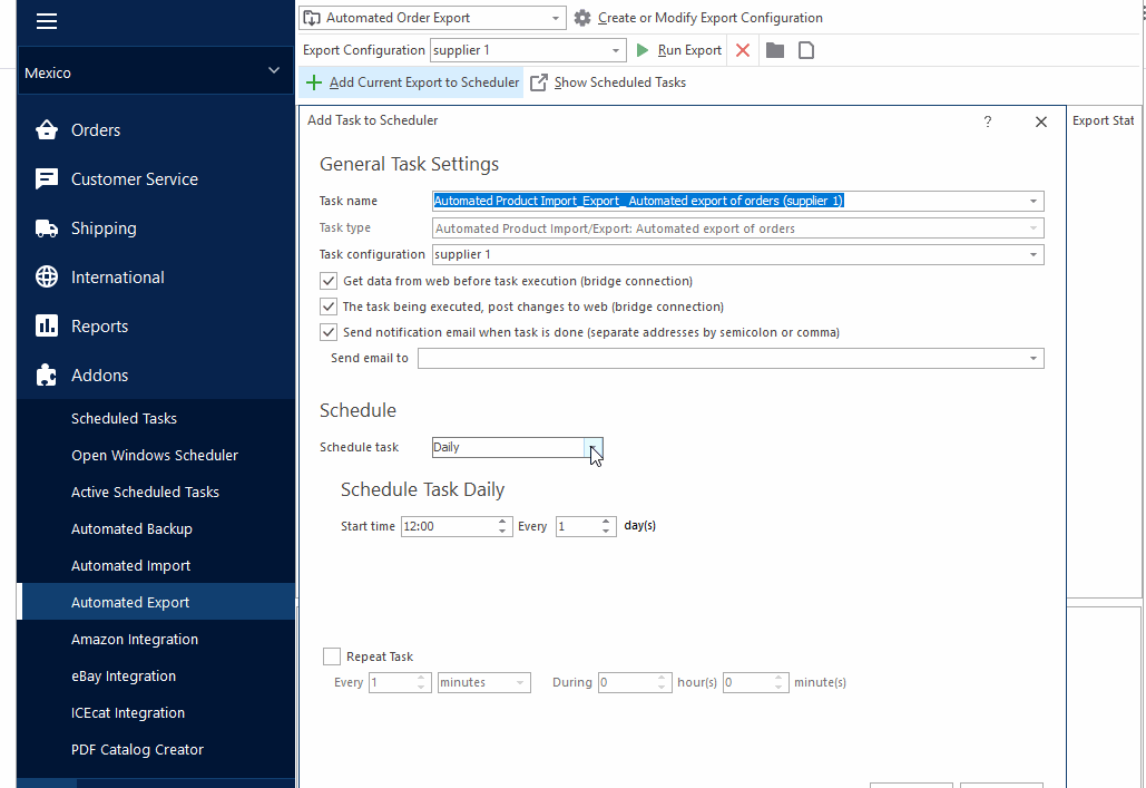 Add Automated Export task to Scheduler by eMagicOne