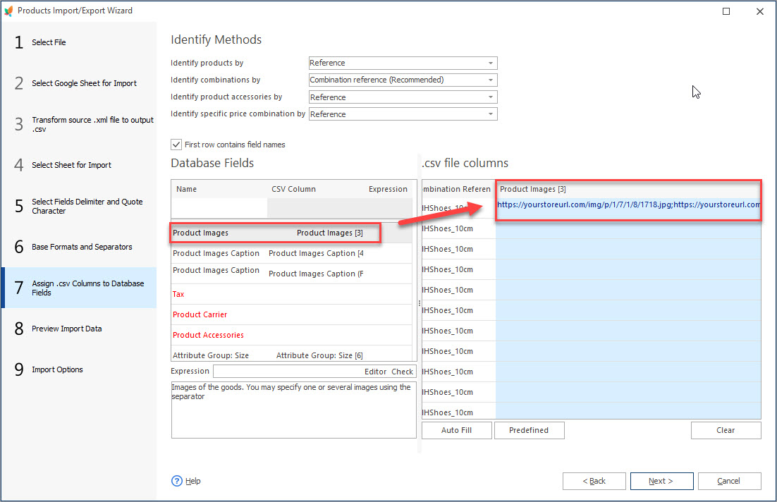 Assign csv Columns to Database Fields During PrestaShop Images Import