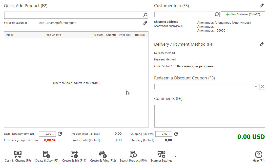 Generate PrestaShop Order with POS