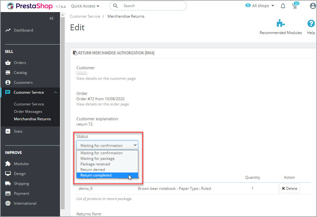 Manage Prestashop Merchandise Returns