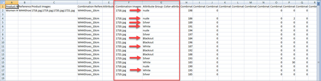 PrestaShop Attribute Combinations Import File PrestaShop Attribute Combinations Images Import File