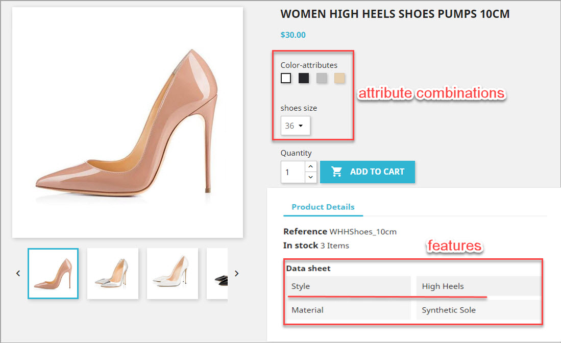 PrestaShop Attribute Combinations and Features