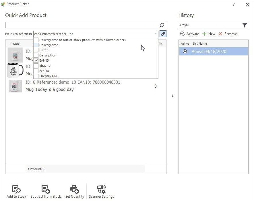 PrestaShop Store Manager Product Picker Tool Edit Search Fields
