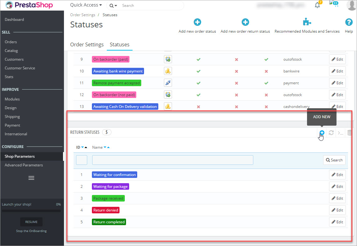 PrestaShop-Return-Sratuses