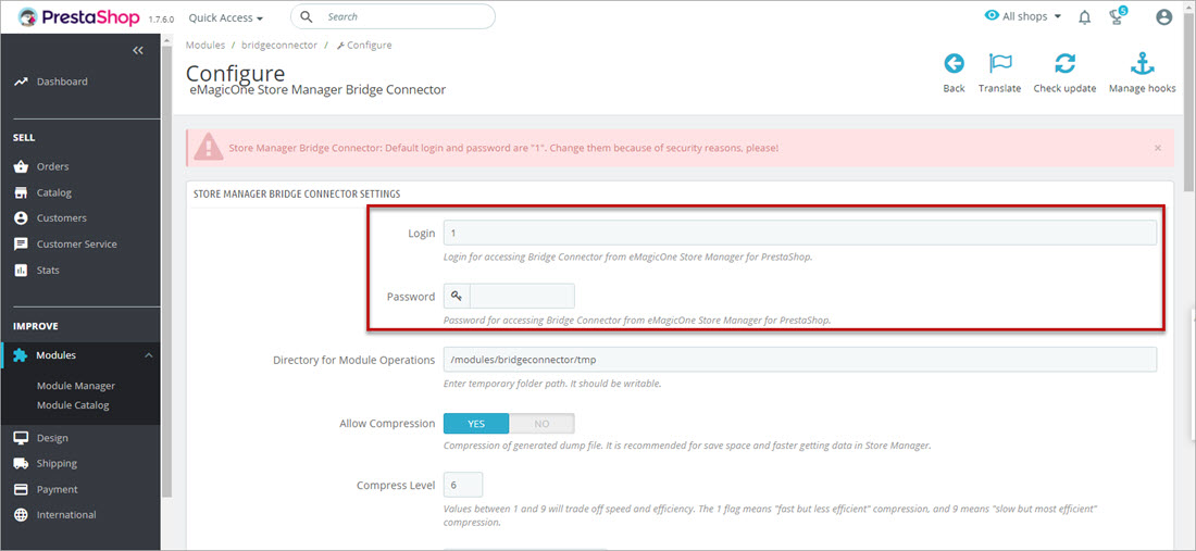 PrestaShop Store Manager Bridge Connector Access Settings Setup