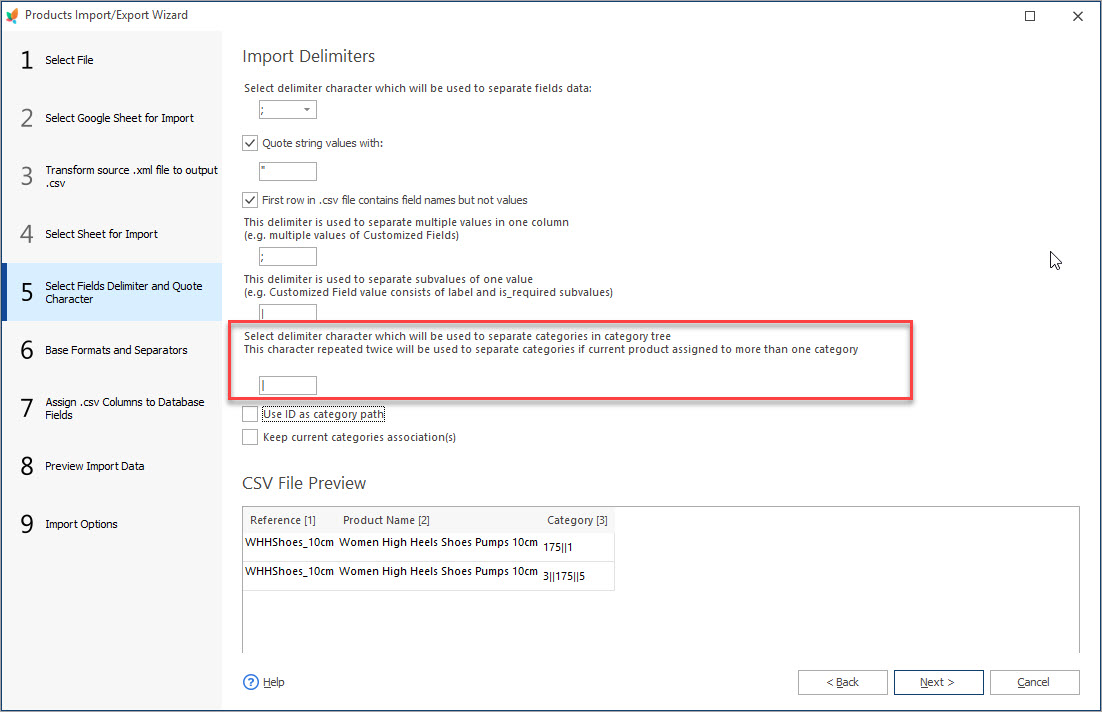 Select Delimiter Character to Separate Categories During Import with Store Manager