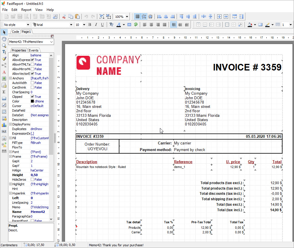 Edit Invoice with FastReport tool using eMagicOne