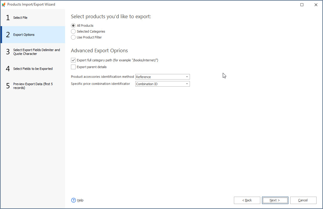 Options for PrestaShop Products Export Options for PrestaShop Products Export with eMagicOne