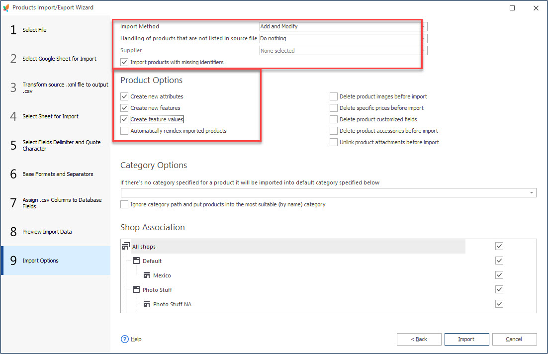 PrestaShop Products Import options with eMagicOne