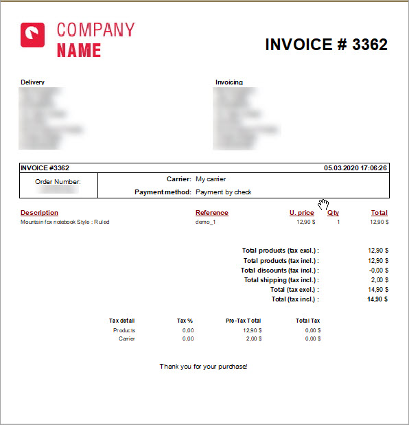 Invoice for PrestaShop Order with eMagicOne