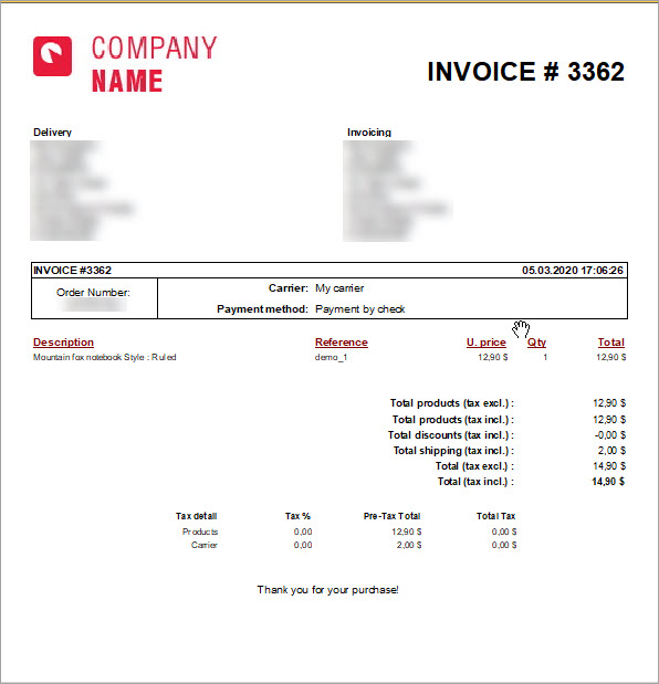 Invoice for PrestaShop Order Invoice for PrestaShop Order with eMagicOne
