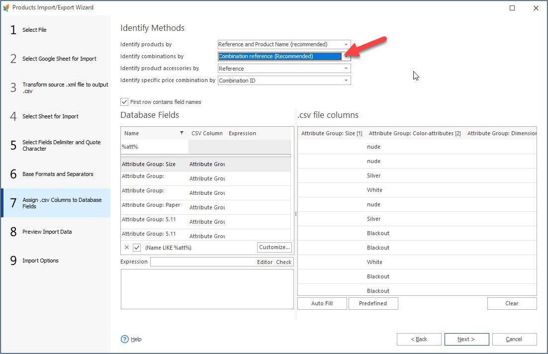 PrestaShop Attribute Combinations Import Identifiers PrestaShop Attribute Combinations Import Identifiers with eMagicOne