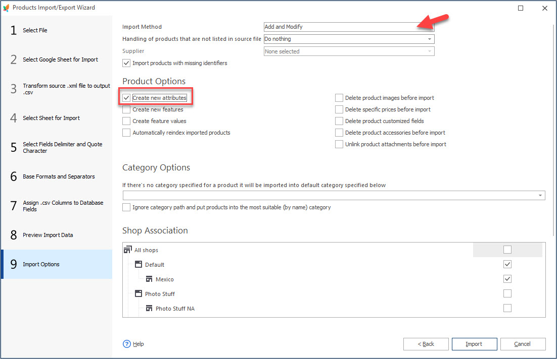 PrestaShop Attribute Combinations Import Options PrestaShop Attribute Combinations Import Options with eMagicOne