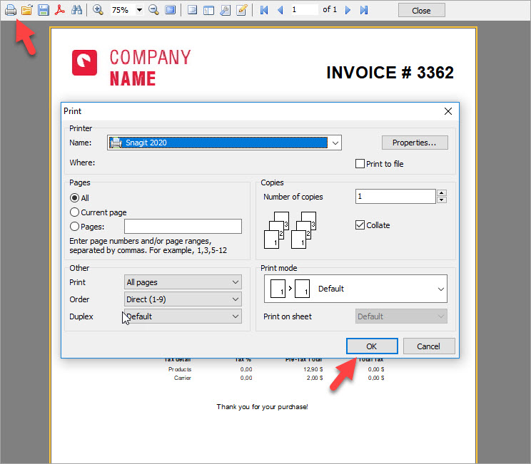 Print Invoice for PrestaShop Order with eMagicOne