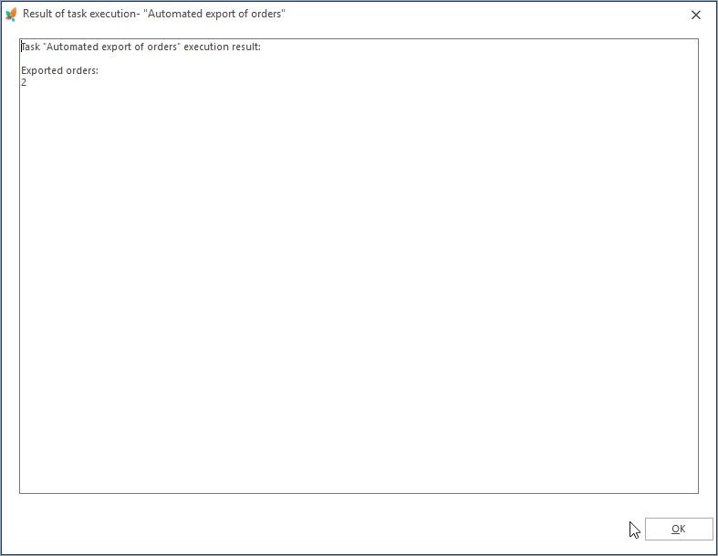 Result of Automated Orders Export Task Execution by eMagicOne