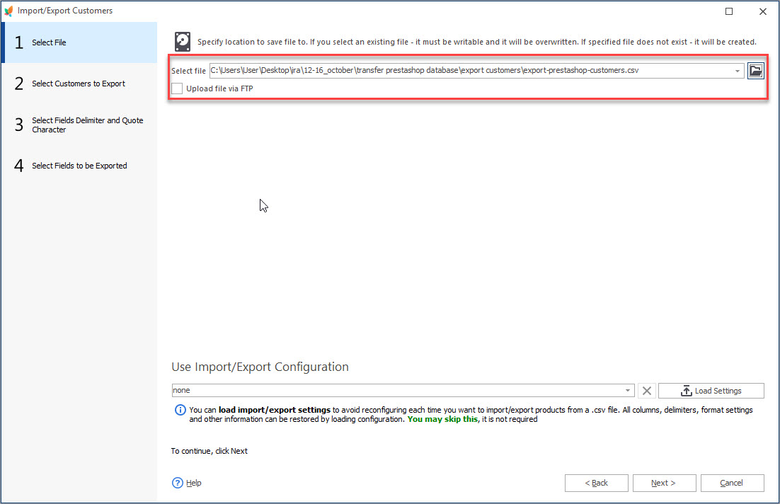 Save Exported PrestaShop Customers file Save Exported PrestaShop Customers file with eMagicOne