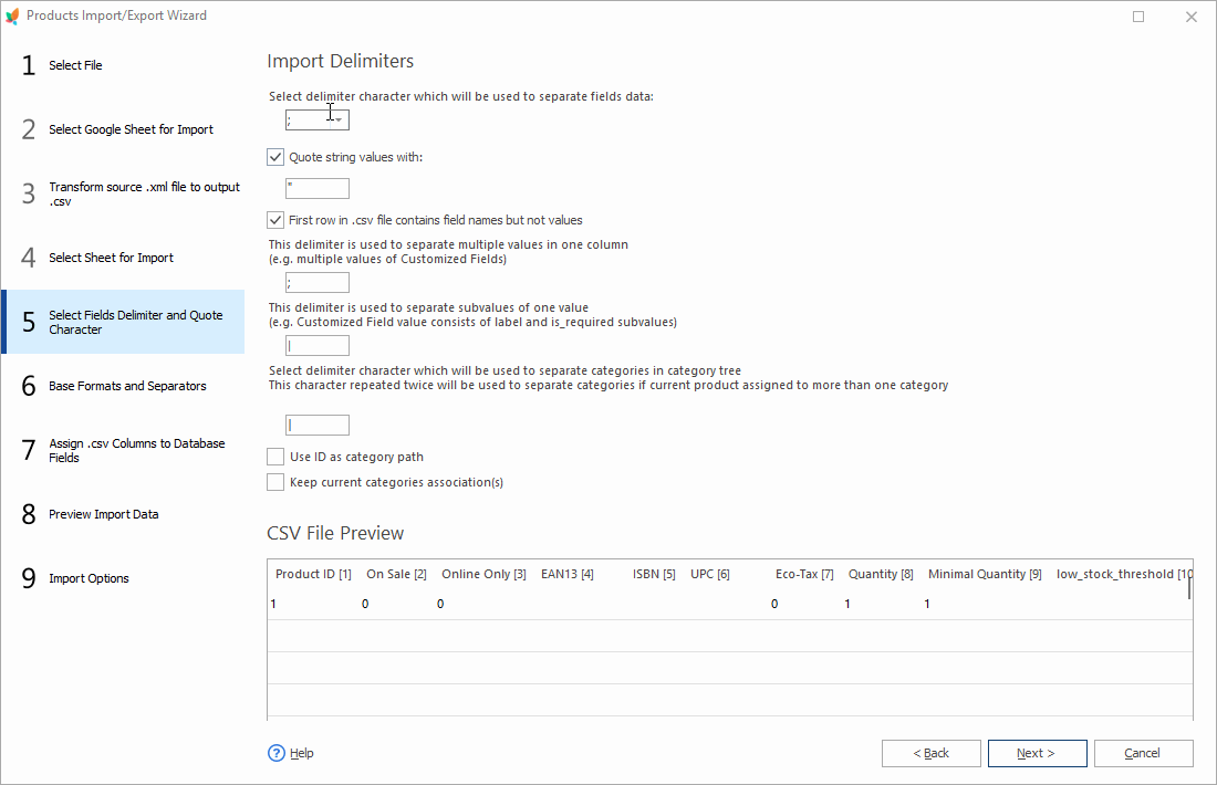 Select Fields Delimiters and Quote Character during PrestaShop Products Import Select Fields Delimiters and Quote Character during PrestaShop Products Import with eMagicOne