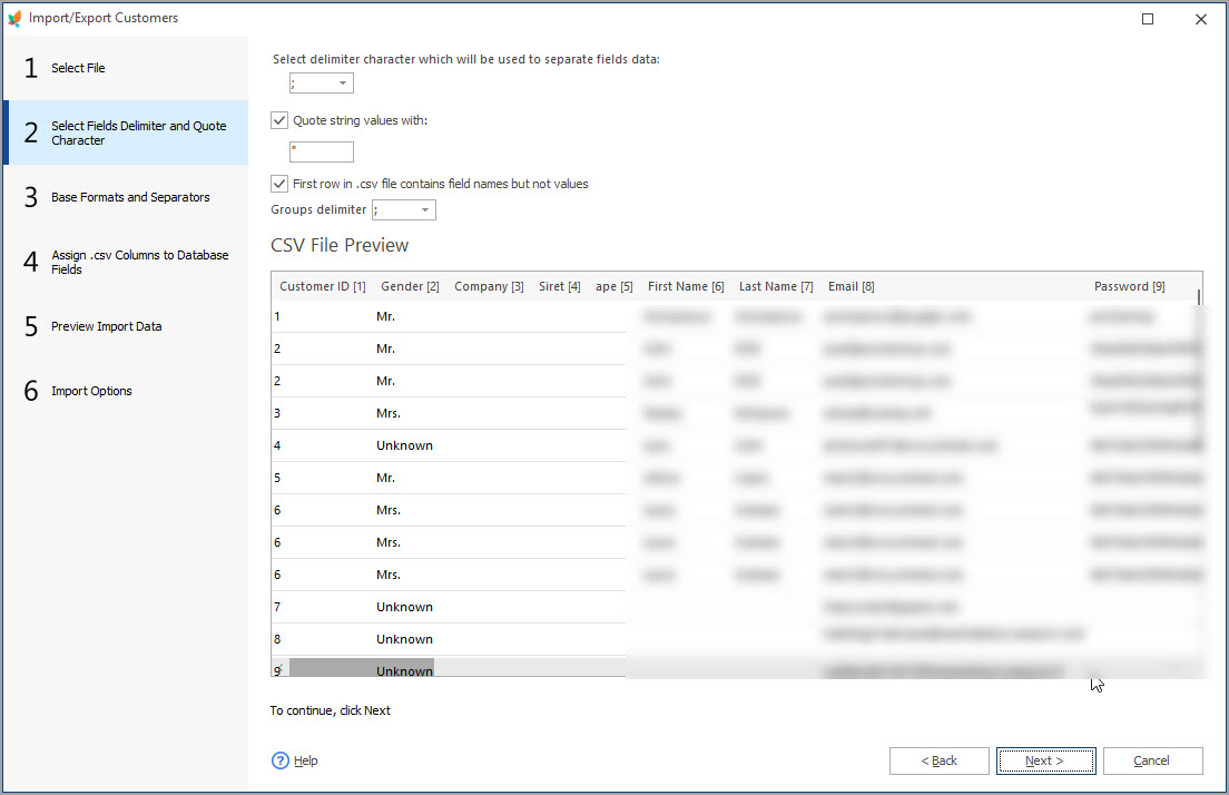 Select Fields Delimeter and Quote Character duering PrestaShop Customers Import with eMagicOne