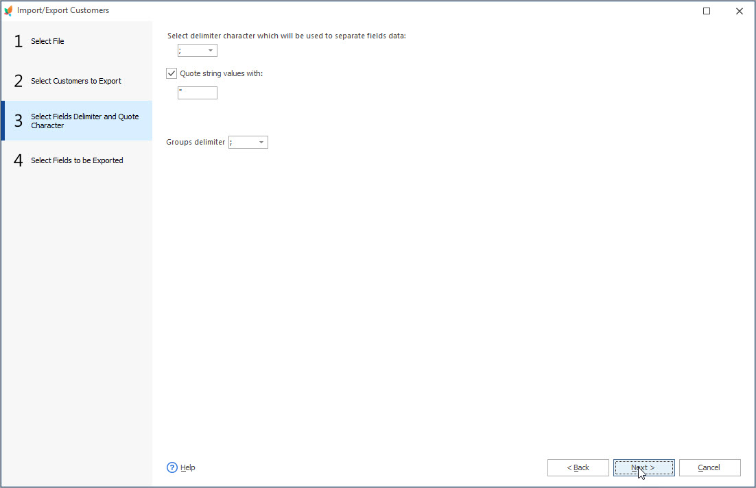 Select Fields Delimiter and Quote Character during PrestaShop Customers Export with eMagicOne
