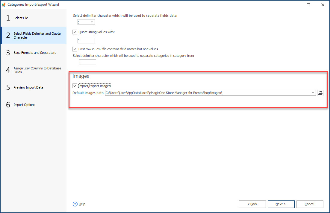 Select Fields Delimiters and Quote Character during Categories Import with eMagicOne