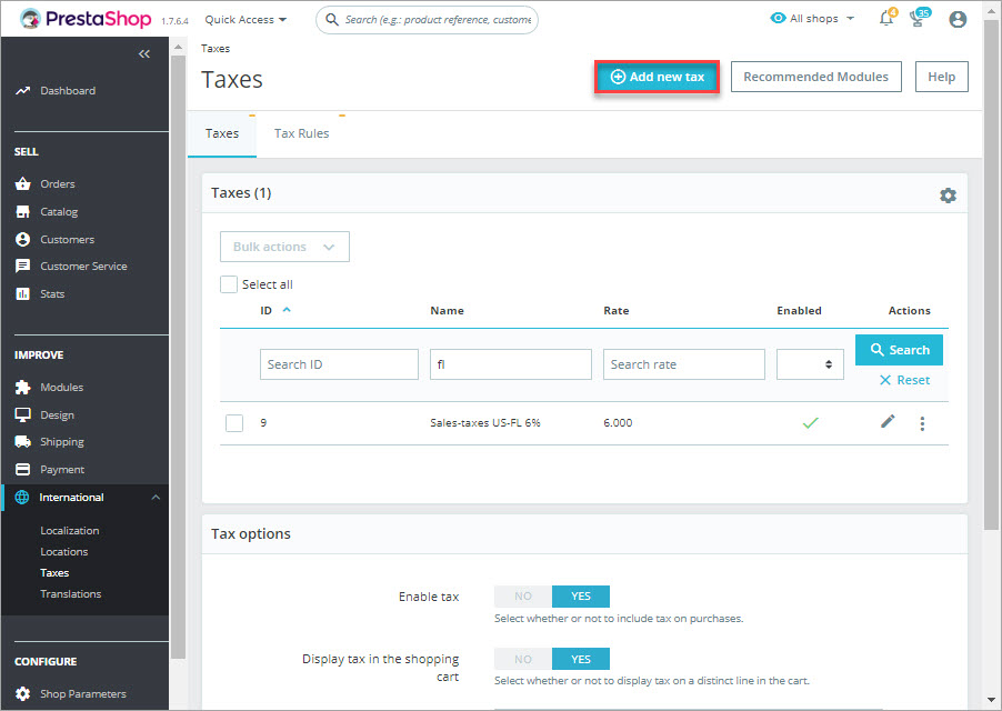 Add New Tax at PrestaShop Settings Add New Tax at PrestaShop Backend Settings