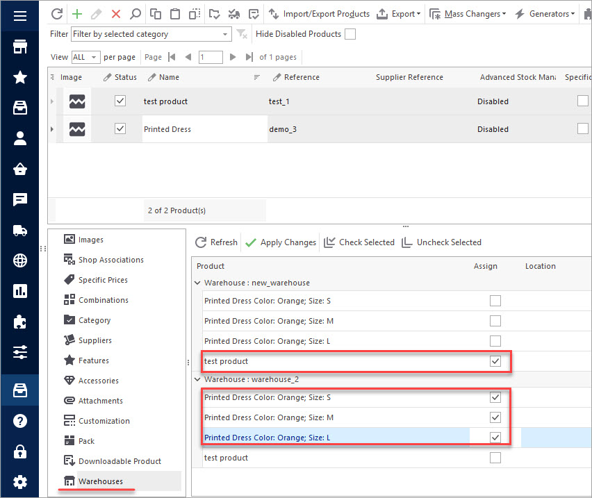 Add Warehouses to Selected Products with Store Manager