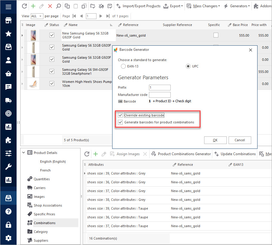Additional Options for Generator Parameters Additional Options for Generator Parameters with Store Manager