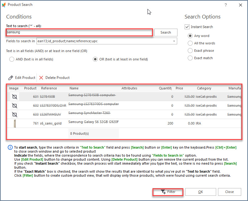 Advanced PrestaShop Products Search Advanced PrestaShop Products Search in Store Manager