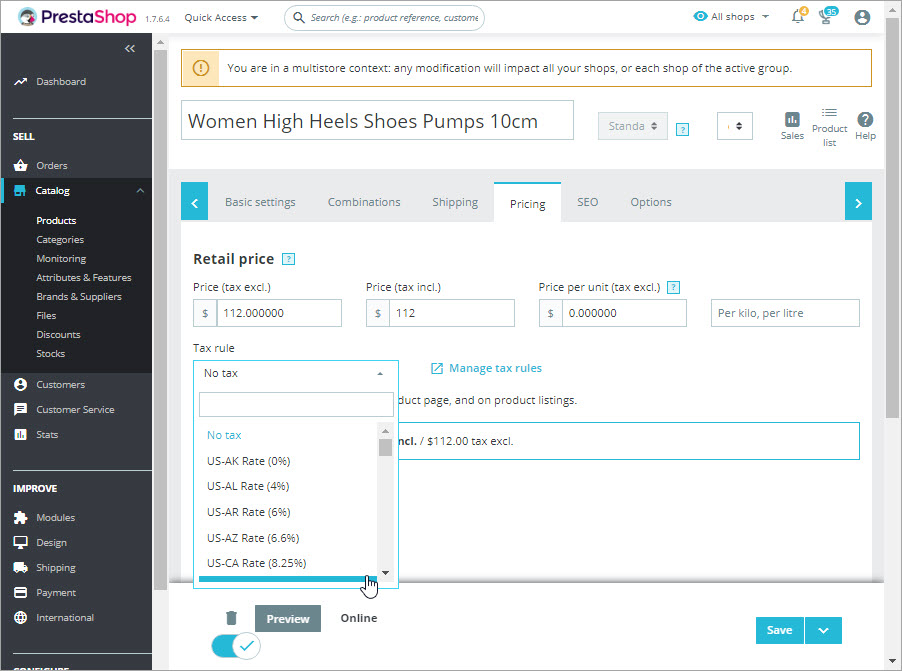 Apply Taxes to PrestaShop Product Apply Taxes to PrestaShop Product from Backend
