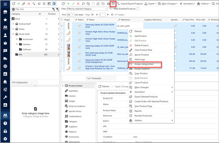 Assign Categories to Selected PrestaShop Products Assign Categories to Selected PrestaShop Products with Store Manager