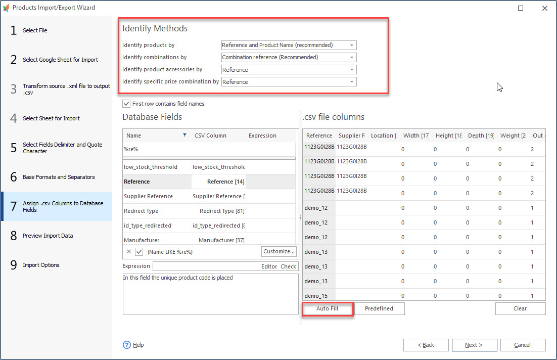 Assign File Columns to Database Fields During Import