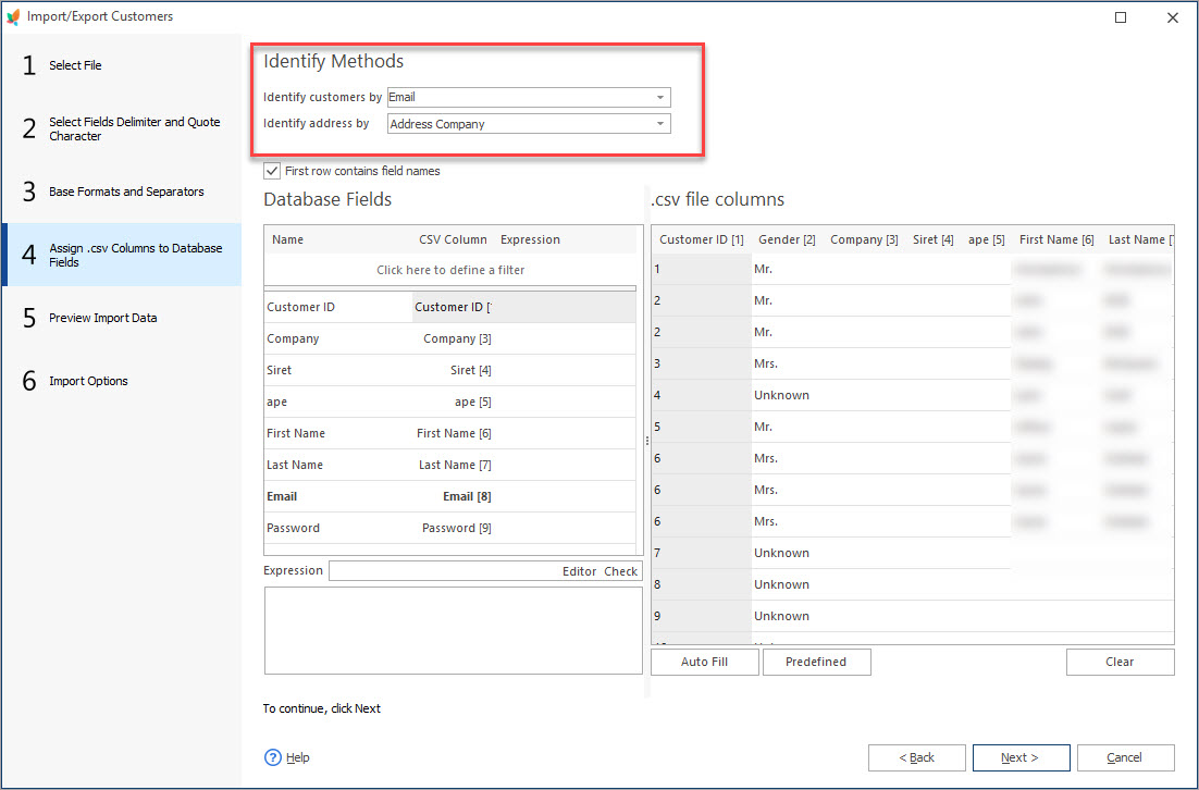 Assign csv Columns to Database Fields During Customers Import
