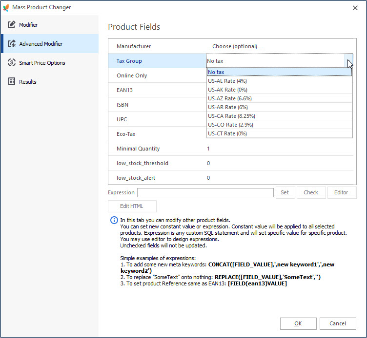 Bulk Apply Taxes for PrestaShop Products with Mass Product Changer from Store Manager