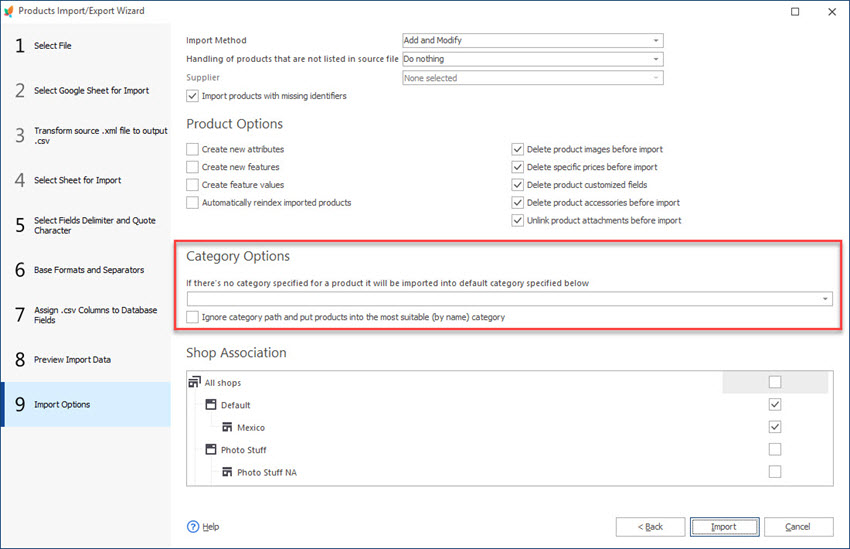 Category Options During Import with Store Manager