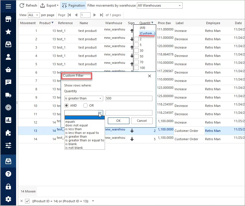 Create Custom Filter by Parameter for Stock Movements with Store Manager