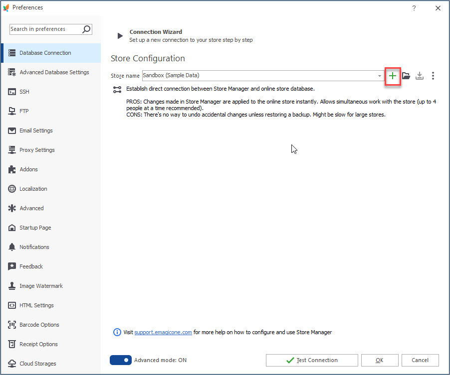 Database Connection Setup with Store Manager