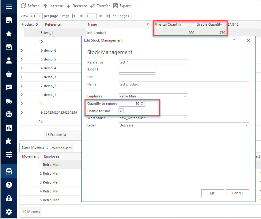 Decrease PrestaShop Quantity in Stock with Store Manager