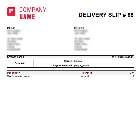 PrestaShop Delivery Slip