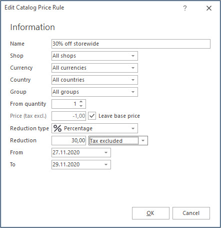 Edit Catalog Price Rule in Store Manager