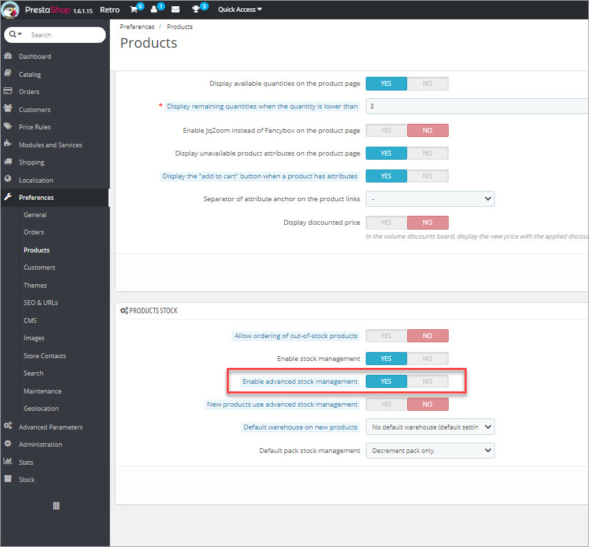 Enable Advanced Stock Management Enable Advanced Stock Management in PrestaShop
