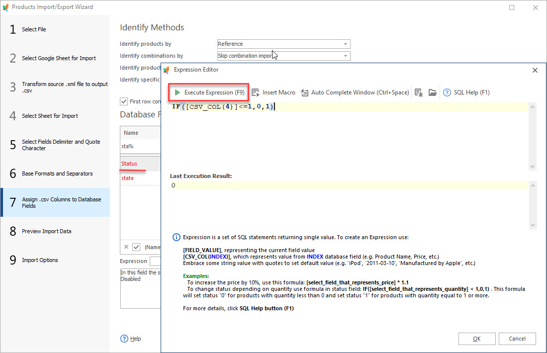 Execute Expression to Check the Result Execute Expression to Check the Result in Import Wizard