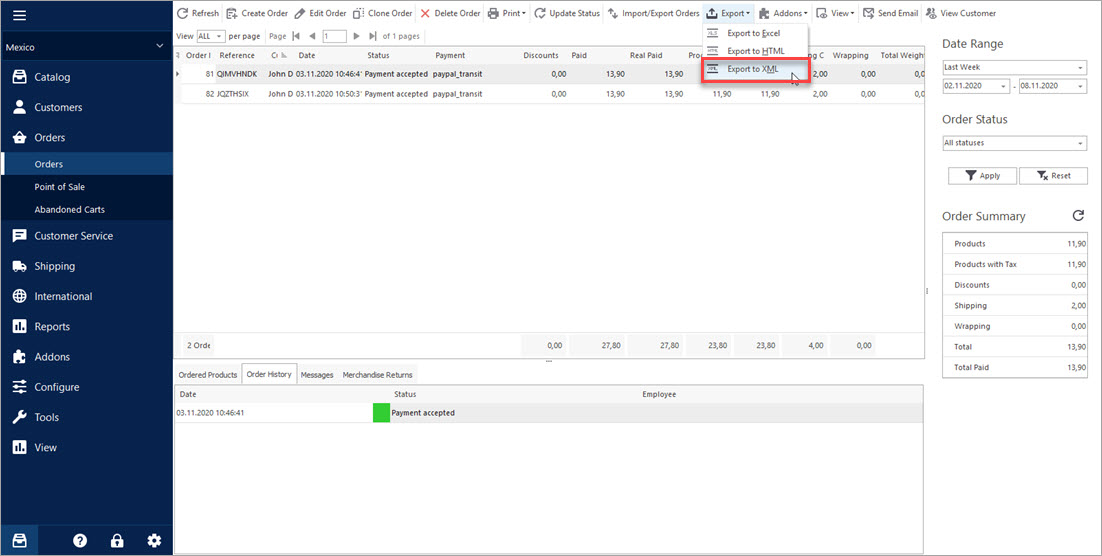 Export PrestaShop Orders to xml Export Orders to xml