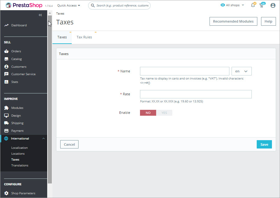 Fill Required Information for PrestaShop Taxes Fill Required Information for PrestaShop Taxes from Backend