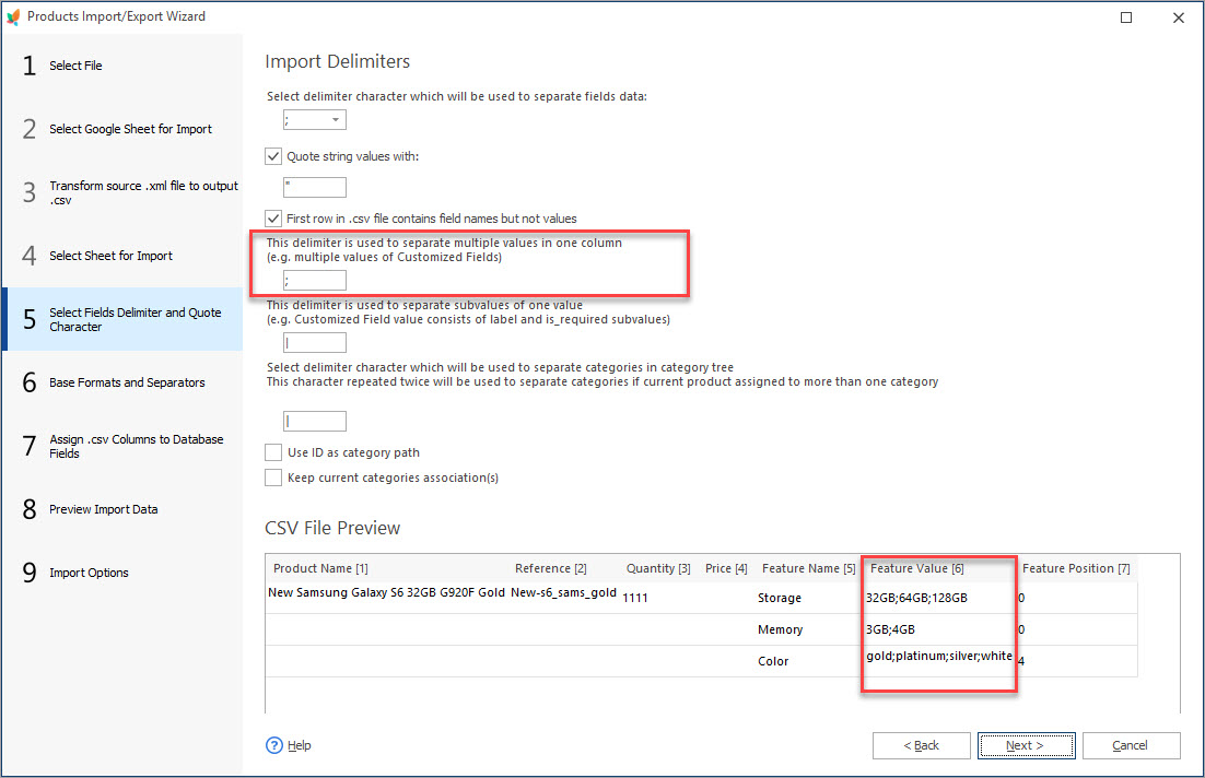 Import Multiple Features Values with Store Manager